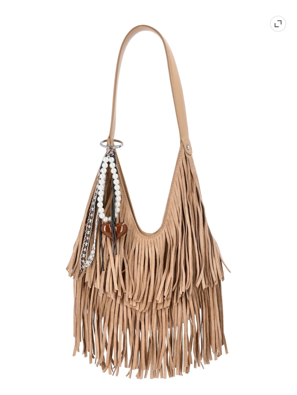 Tan Fringe Shoulder Bag with Charm